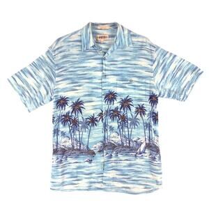 Campia Moda Men's M Hawaiian Tropical Rayon Casual Button Pocket Shirt Sail Palm
